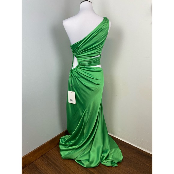Mac Duggal Spring Green Cut Out One Shoulder Satin Gown Size 4 $498 68485 - Picture 10 of 14